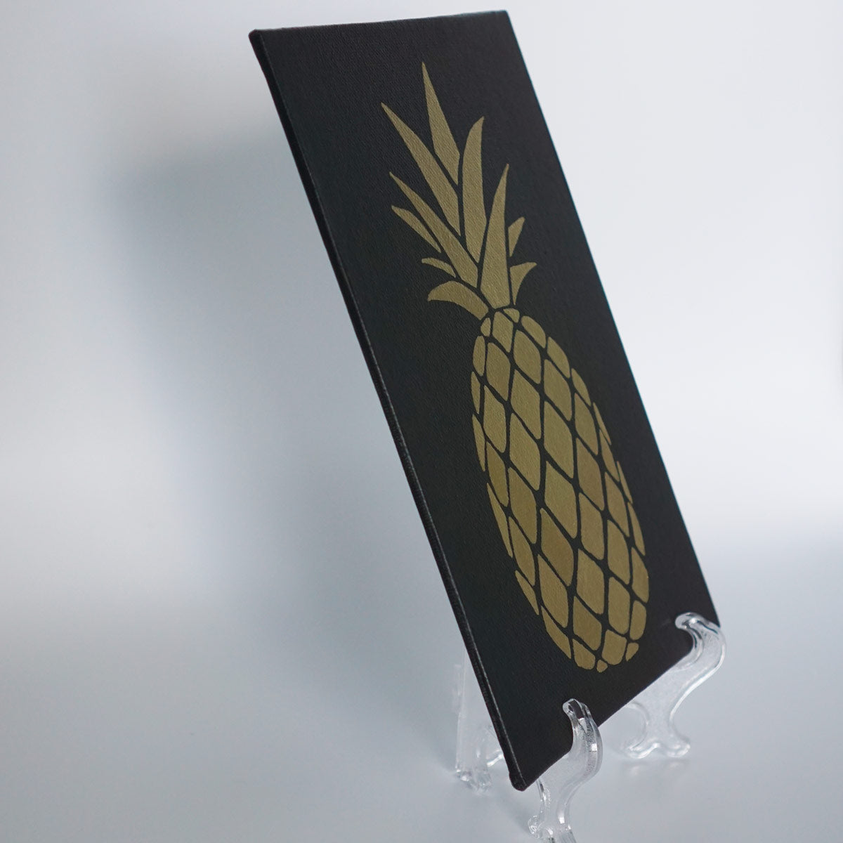 Gold Pineapple on Black Canvas