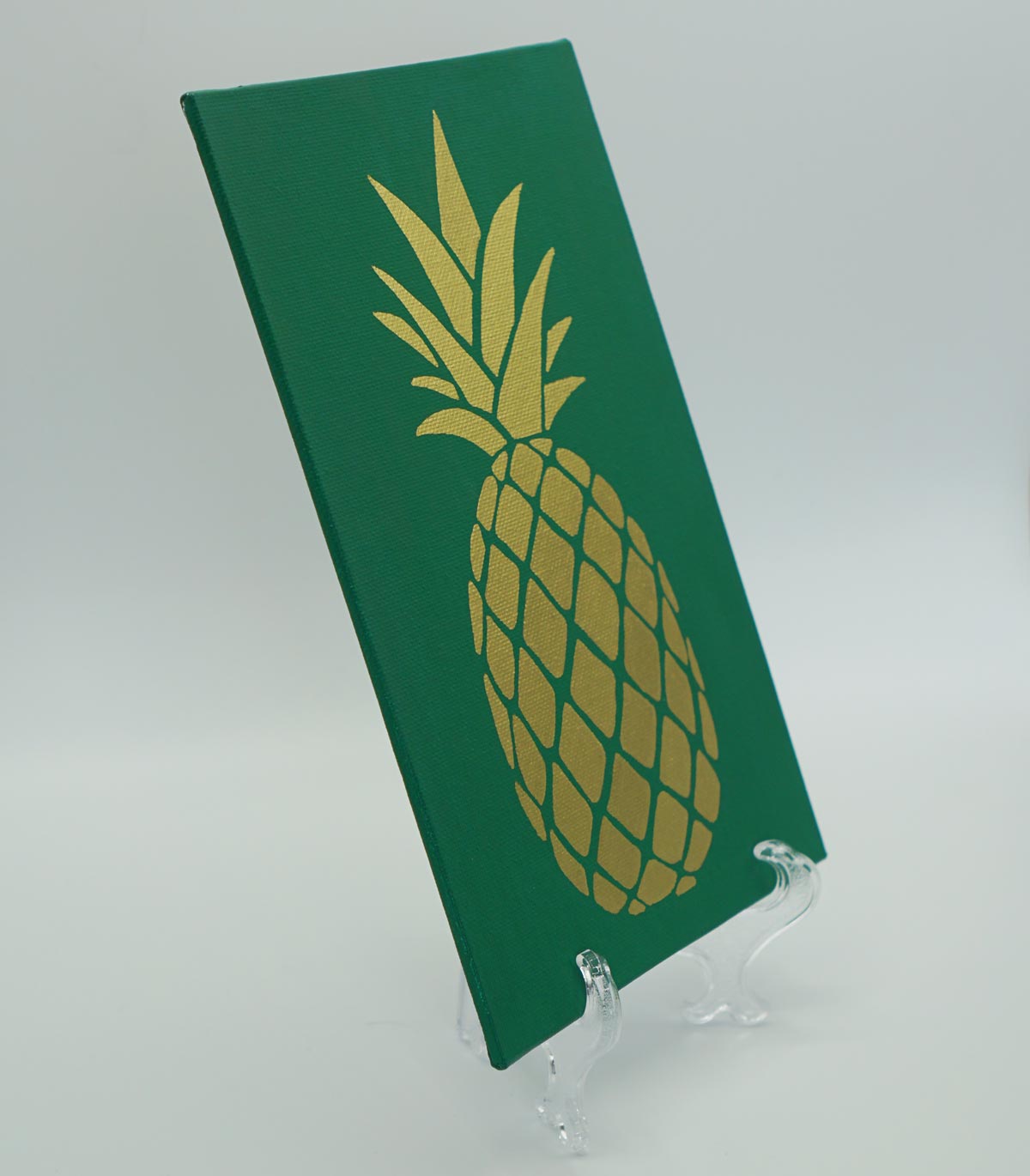 Gold Pineapple on Green Canvas