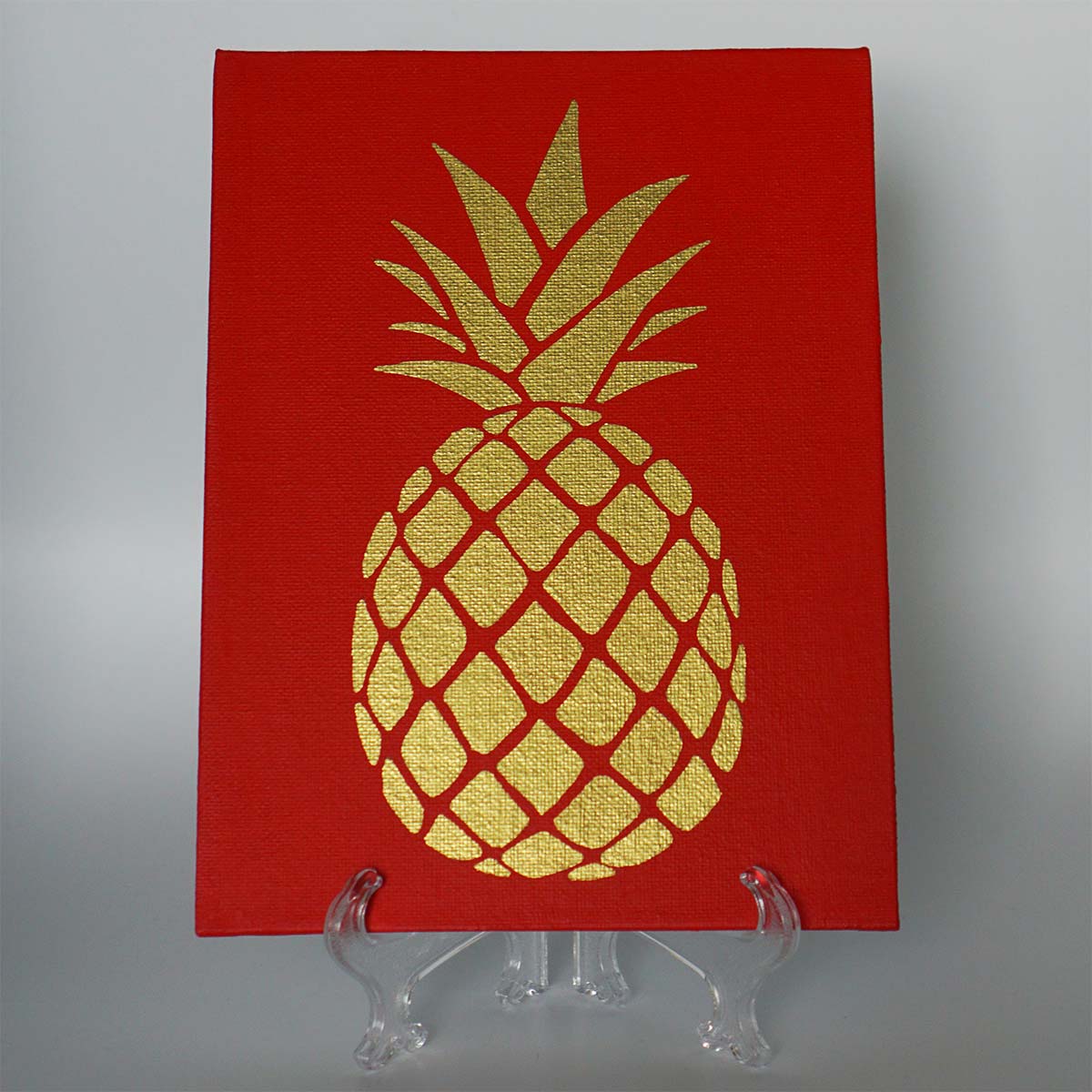 Gold Pineapple on Red Canvas
