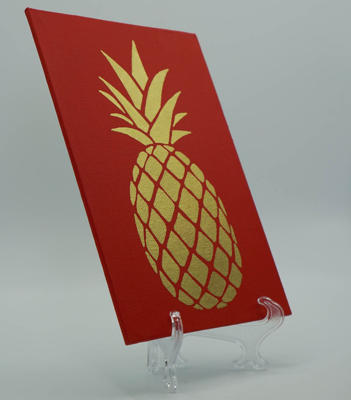 Gold Pineapple on Red Canvas
