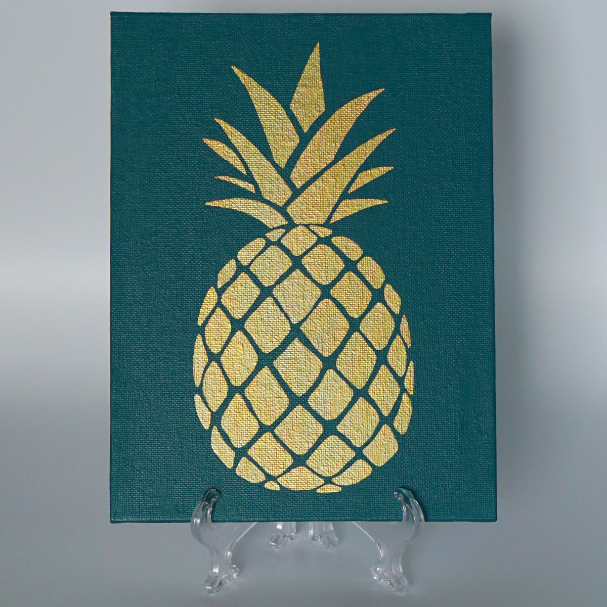 Gold Pineapple on Teal Canvas