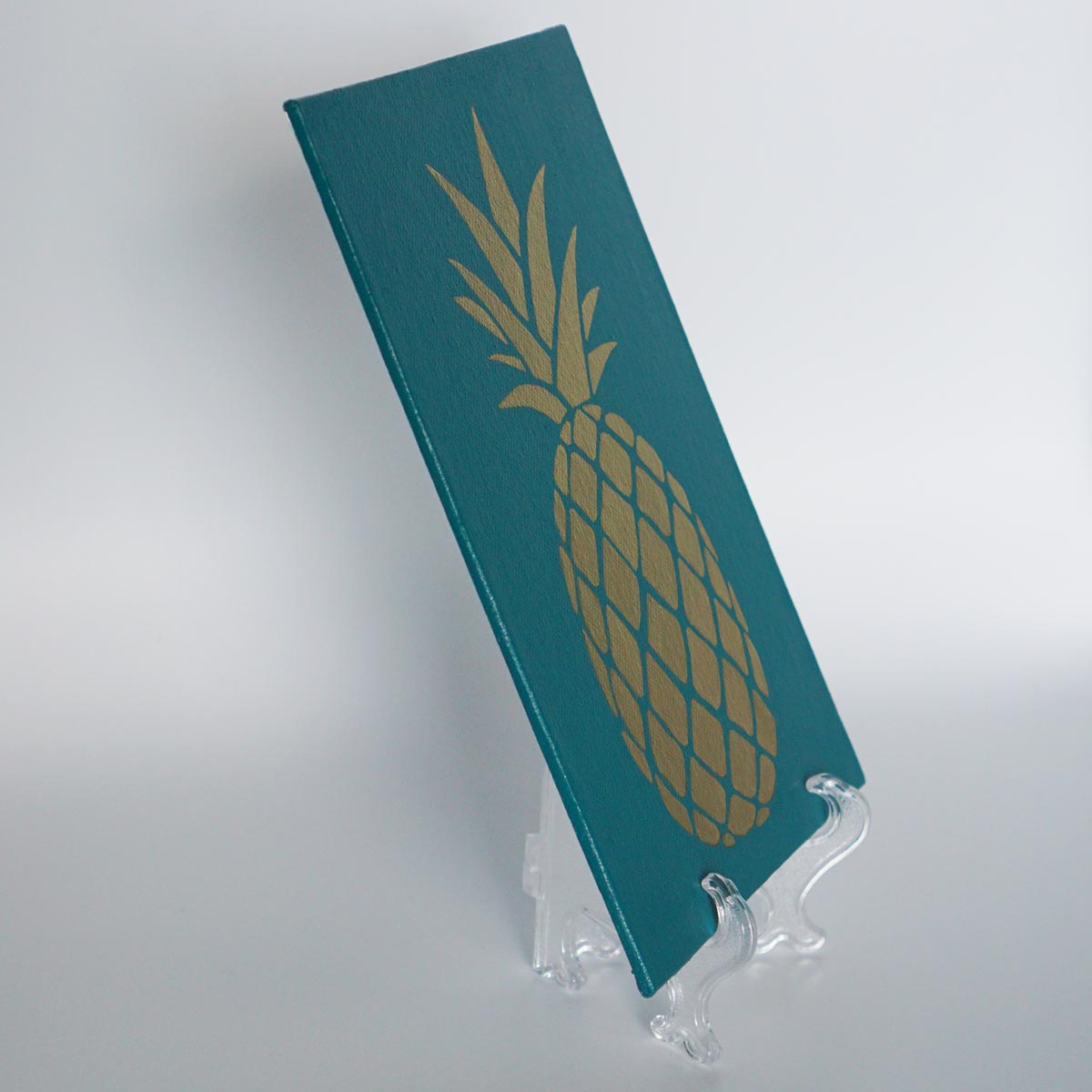 Gold Pineapple on Teal Canvas