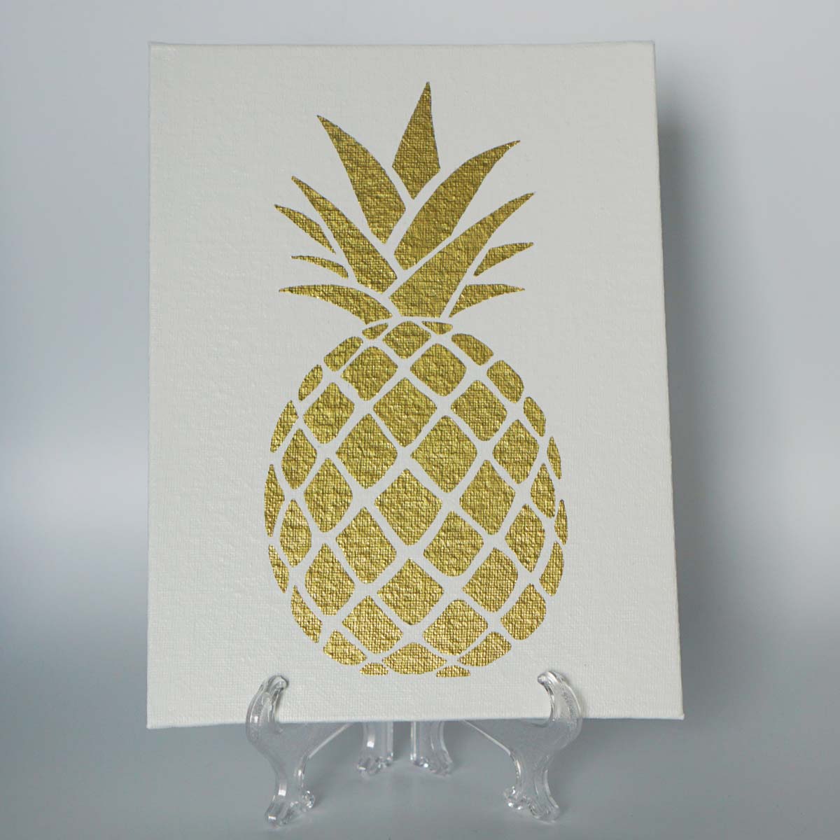 Gold Pineapple on White Canvas