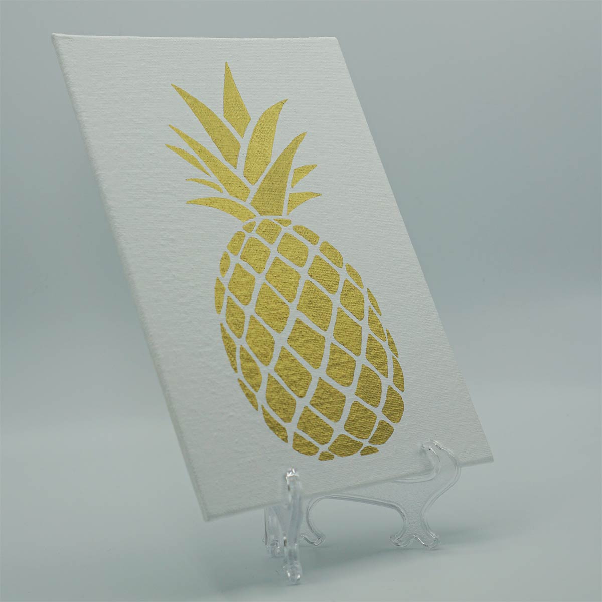 Gold Pineapple on White Canvas