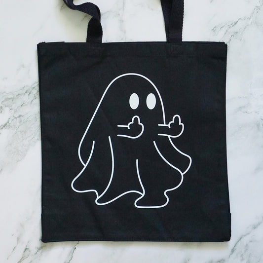Ghost Middle Finger Tote Bag (Black)