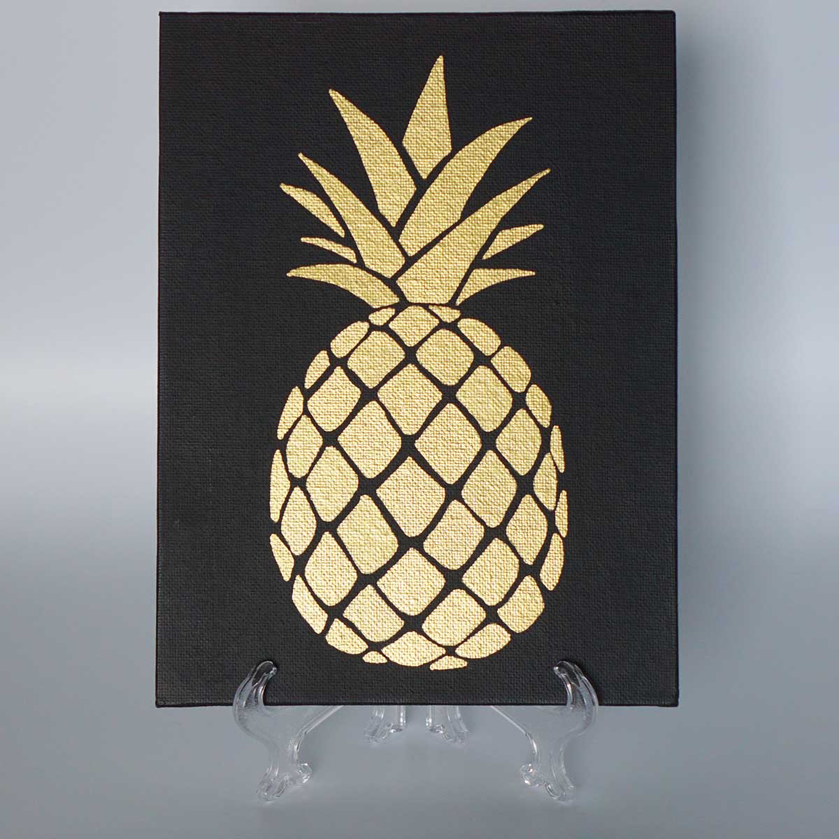 Gold Pineapple on Black Canvas