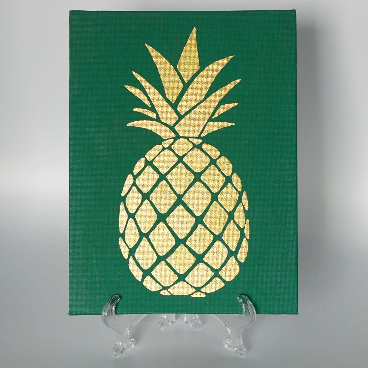 Gold Pineapple on Green Canvas